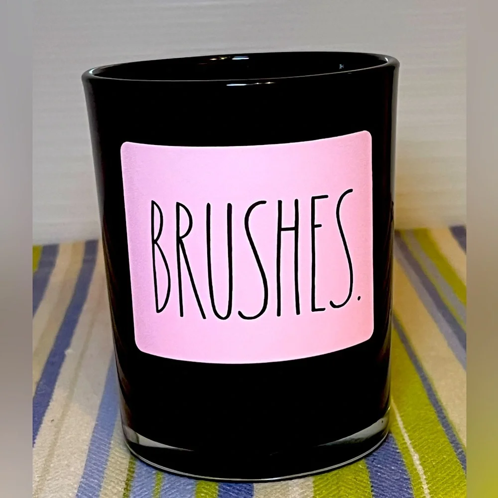 Rae Dunn “BRUSHES” glass container for makeup brushes or artist brushes, New